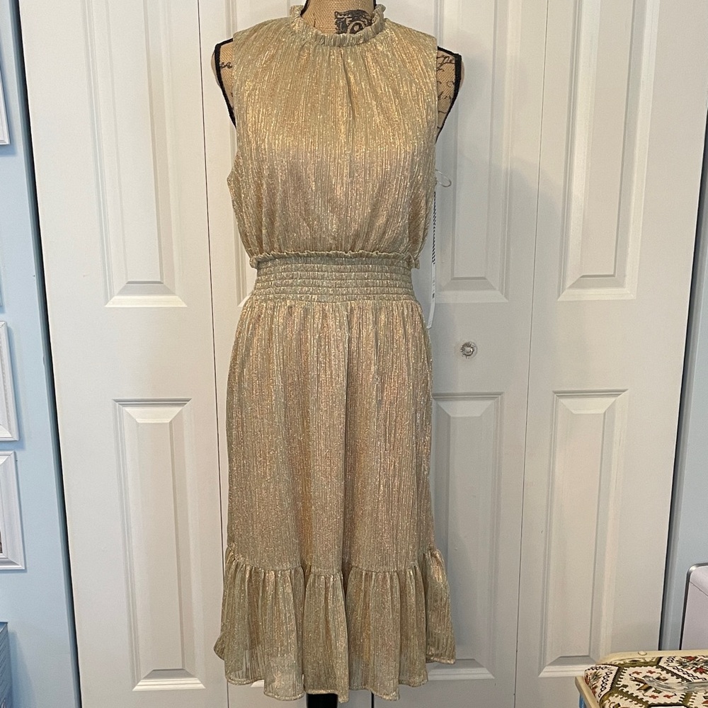 Draper James Gold Sleeveless Knot Tiered Midi Dress